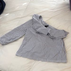 J.Crew one shoulder blue pin stripped blouse